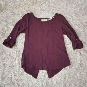 Janet Chung 3/4 Sleeve Button Back‎ Blouse Purple Women's Size Small